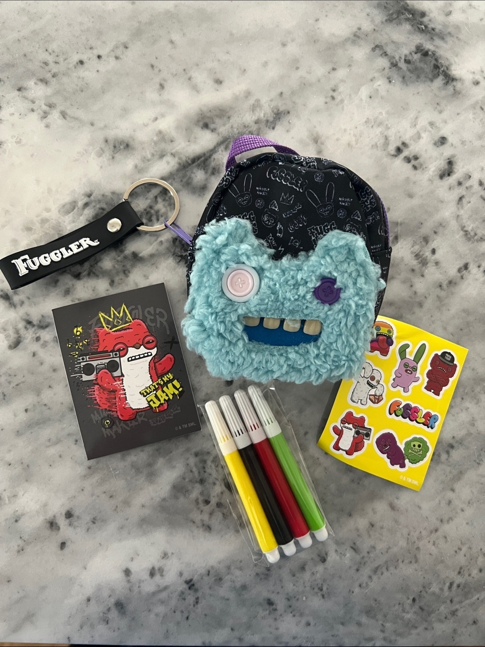 Fuggler Plush Blue Monster Backpack with Keychain (Gift Set)